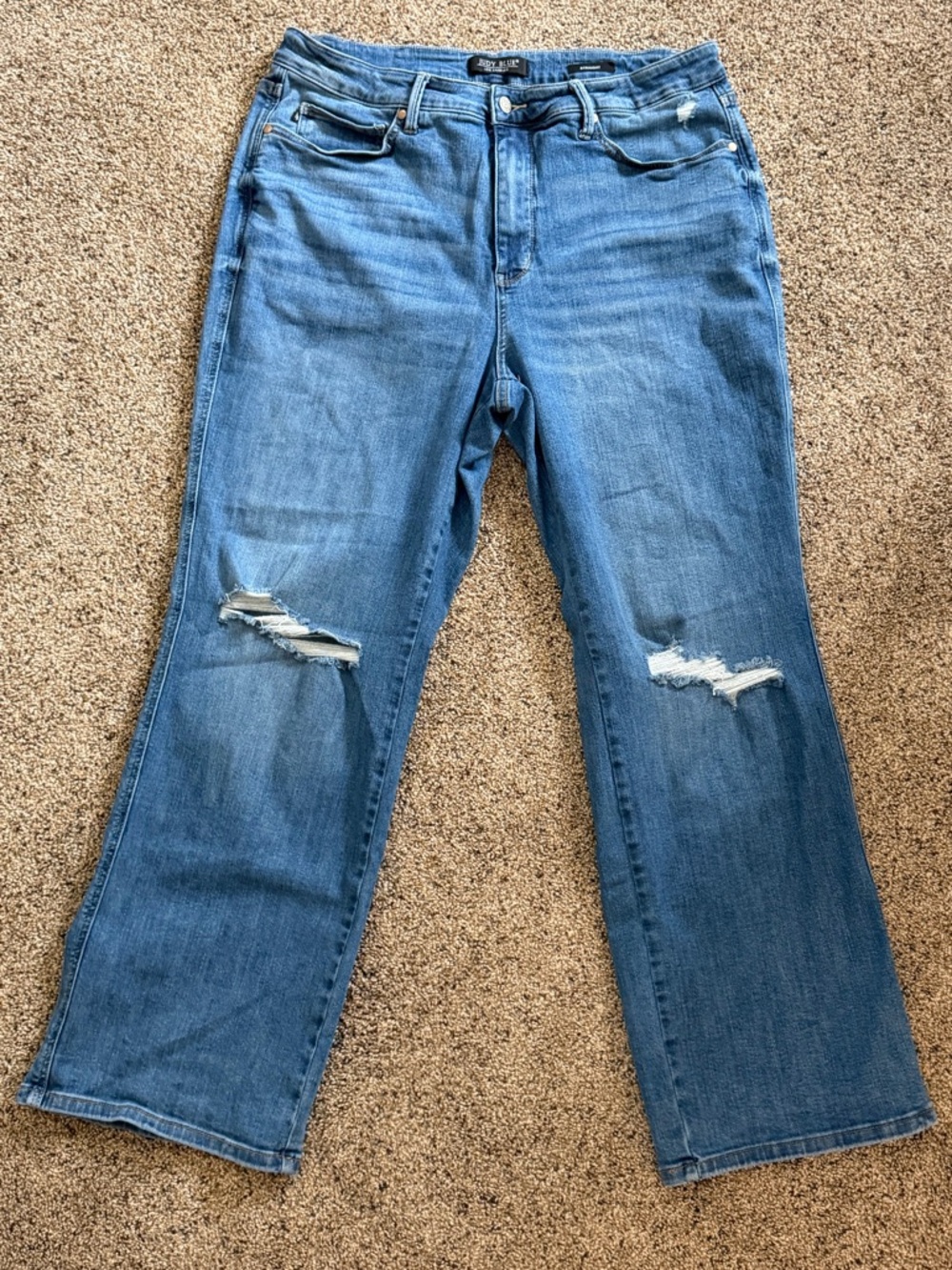 Judy Blue Medium Blue Distressed Straight-Leg Jeans